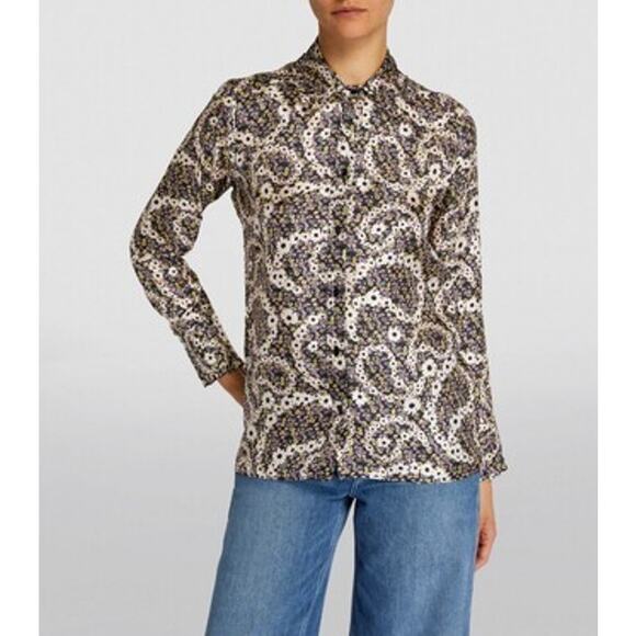 Sandro 100% Silk Multi Color Paisley Print Button Up Blouse Size M/L - Picture 1 of 8